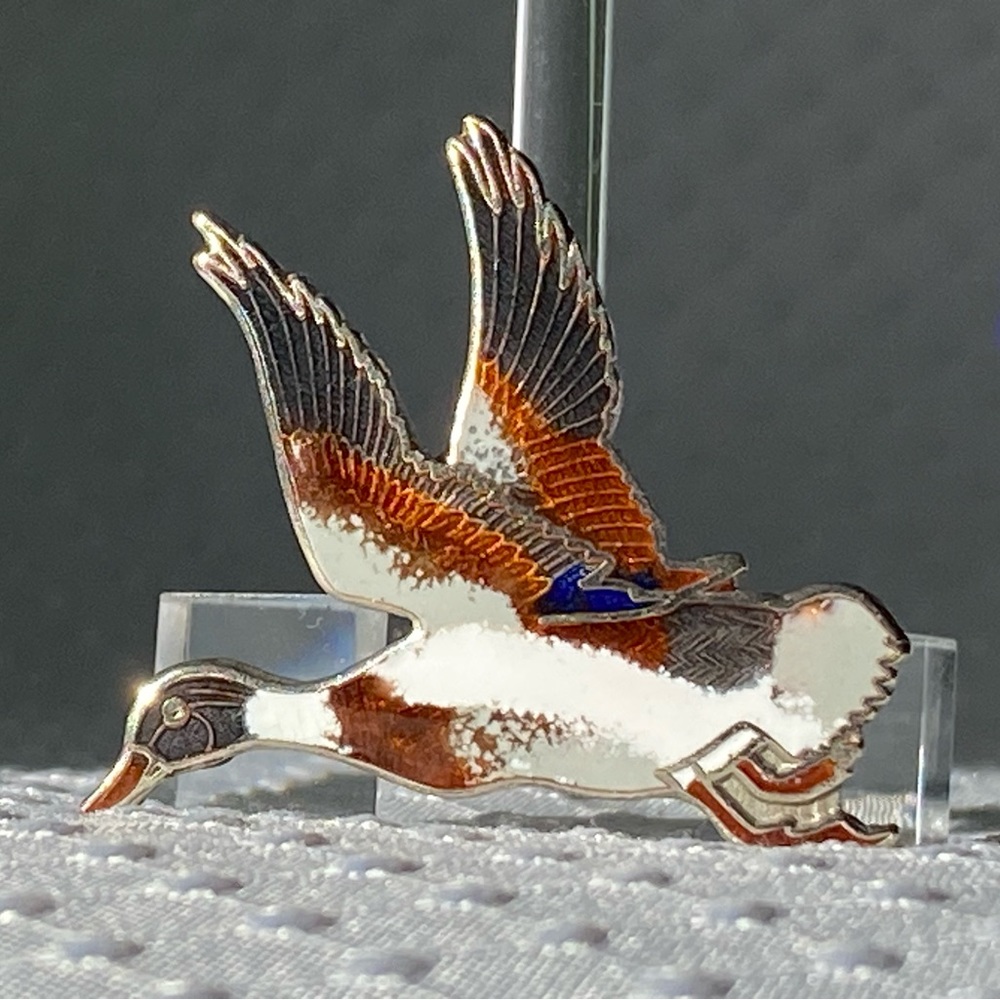 Vintage Mallard Duck Enamel Silver Tone Lapel Pin